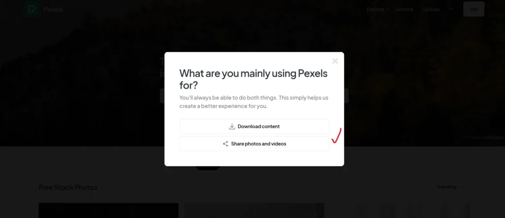 5 طرق تحقق لك الربح من موقع pexels في خطوات فعالة ومضمونة قم باختيار الخيار التالي share photos and videos